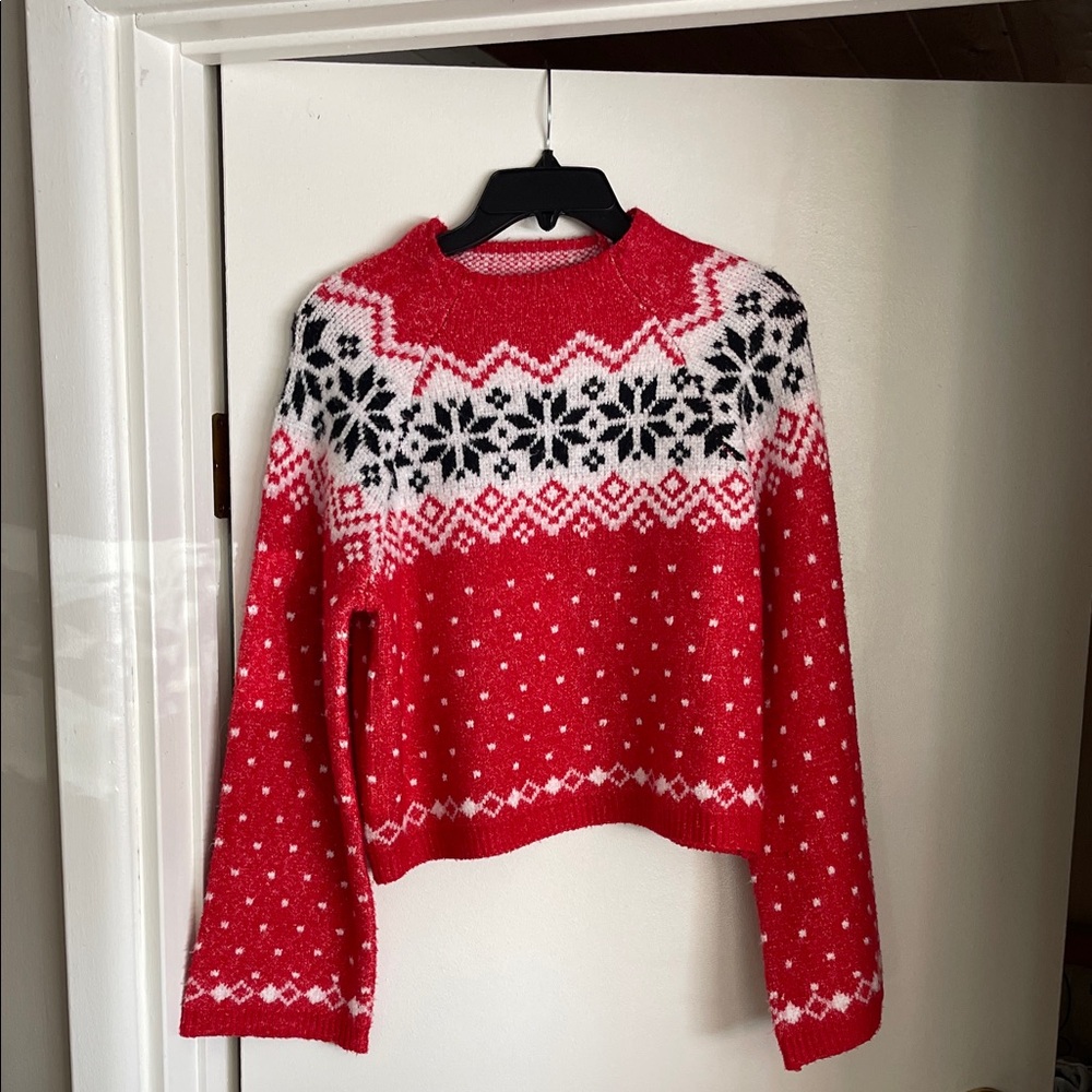 No Boundaries Festive Red and White Sweater